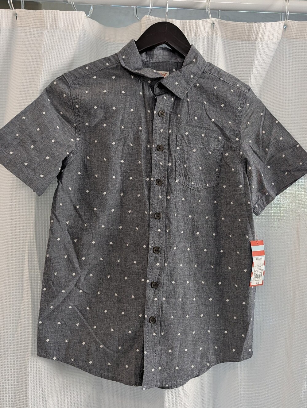 Cat And Jack Grey Short Sleeve Button Down With Stars